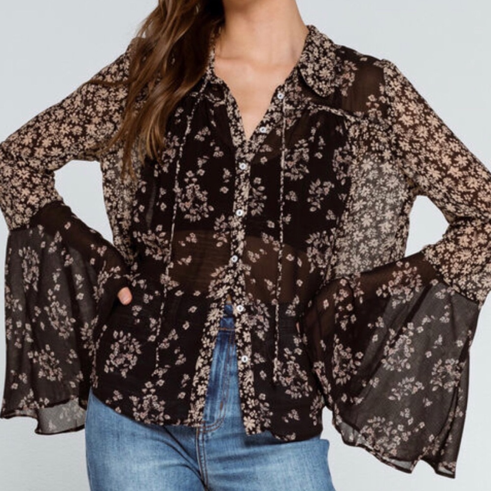 Free People's semi-sheer, floral-print blouse